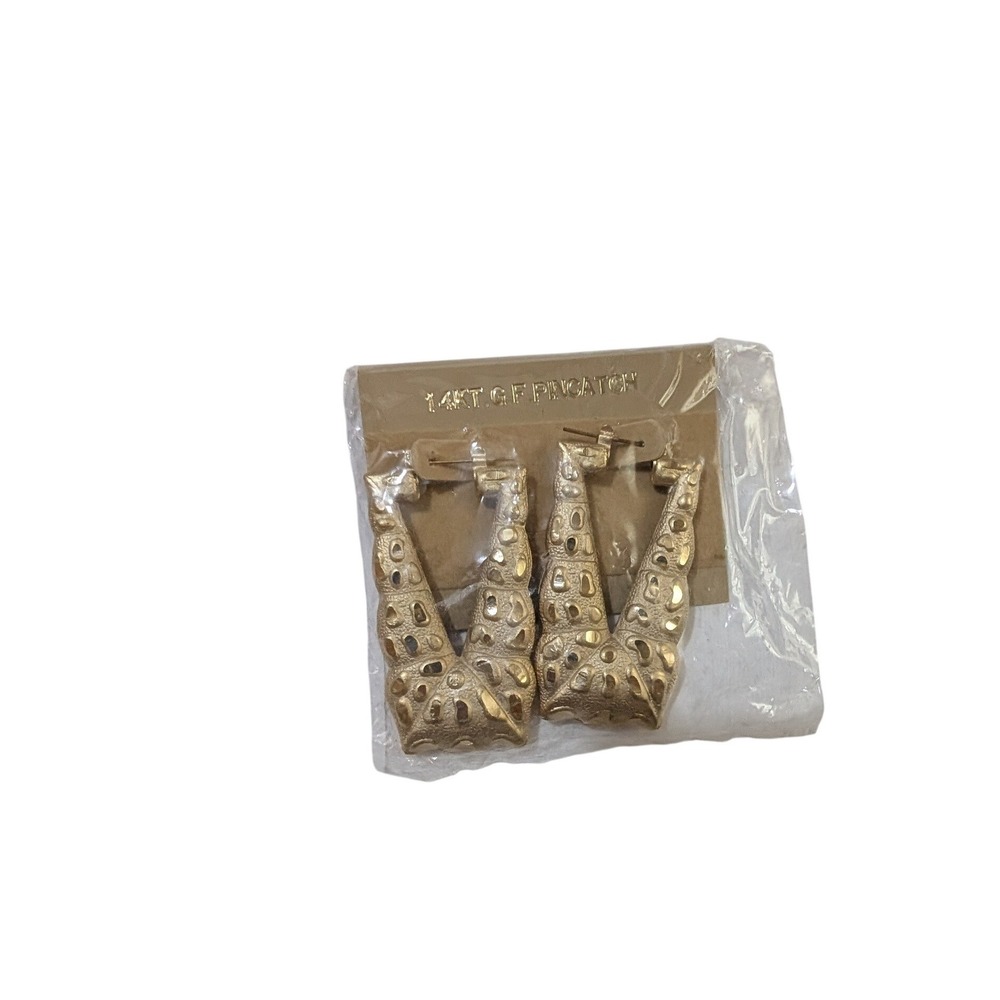 Vintage 14KT Gold Filled Giraffe Print Door Knocker Earrings Pierced Catch 2 In